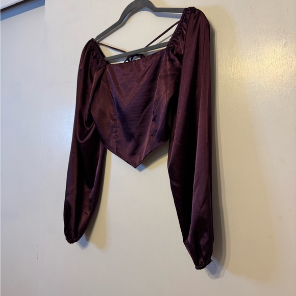 Women's Altar’d State Satin Burgundy Crop Top - Picture 3 of 10